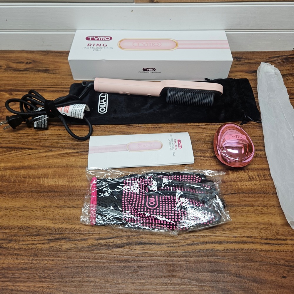 TYMO RING Hair Straightening Comb Pink Ceramic Ionic Flat Iron Brush HC100